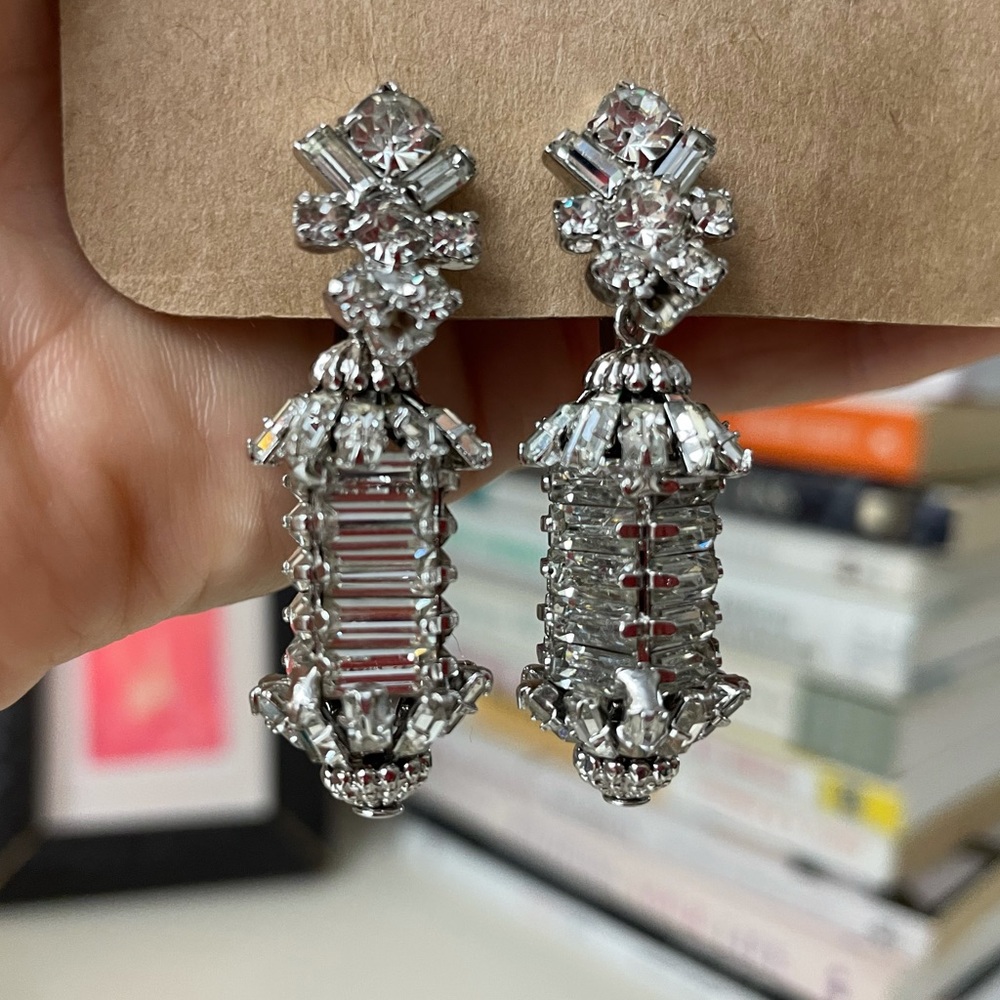 Vintage crystal pagoda shaped ear clips clip-ons